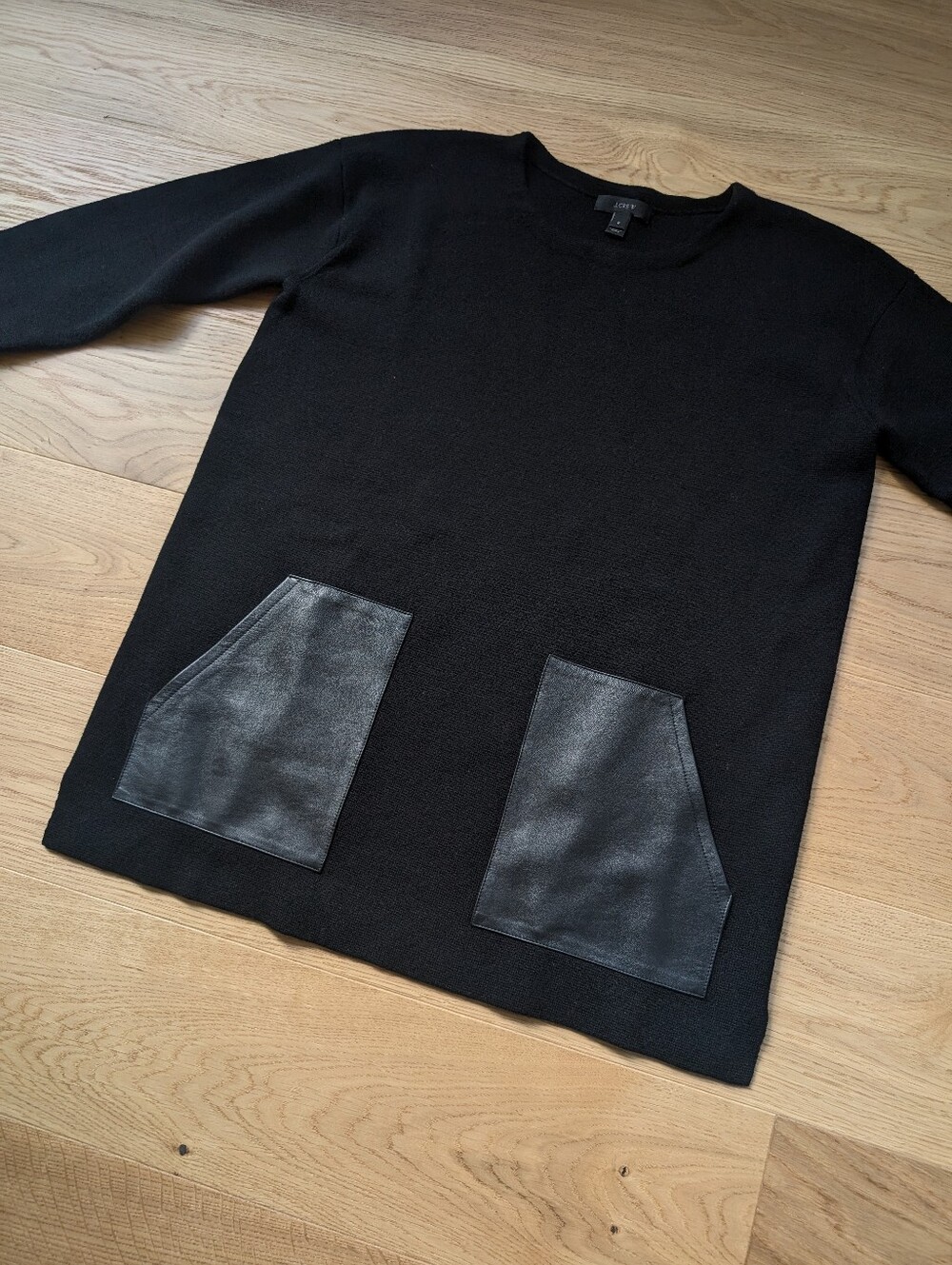 Jcrew 100% Merino Wool Black Sweater With Leather Pockets - Picture 5 of 8